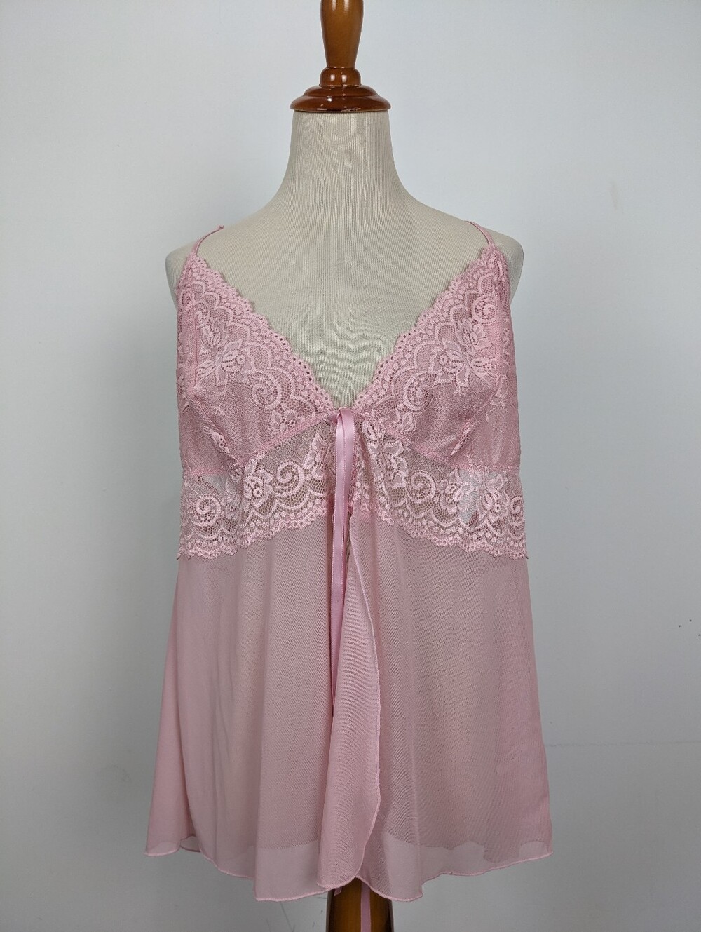 La Vie en Rose Blush Pink Lace Sheer Negligee Size Extra Extra Large